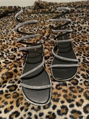 PrettyLittleThing Black Spiral Rhinestone Wrap Sandals